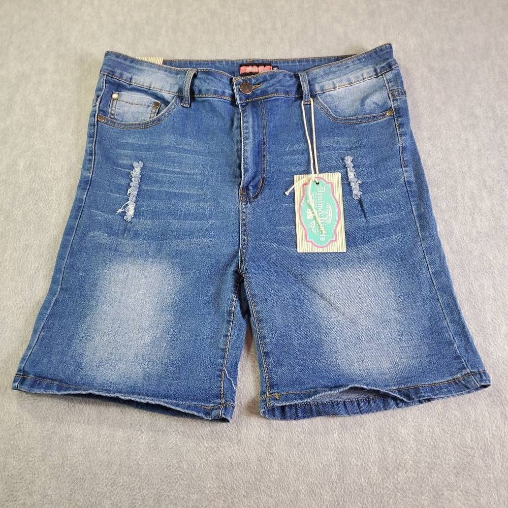 Denim & Rivets Shorts Womens 20 Blue Distressed  Medium Wash Bermuda Denim